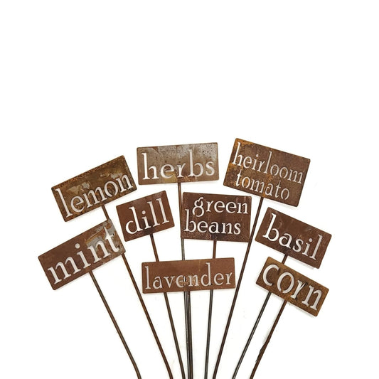 Classic Metal Garden Markers 19 Inches Tall (Bulk Discount 10 Markers, Naturally Rusted)-VerdiqueGarden