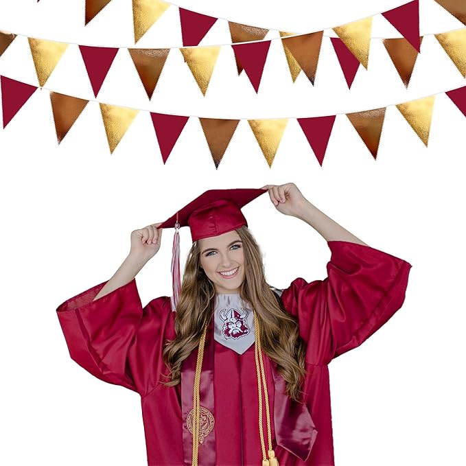 Fall Party Decorations Maroon Gold Brown Metallic Fabric Triangle Pennant Banner Burgundy Flag Bunting Garland for Autumn Thanksgiving Wedding Birthday Bridal Shower Engagement Graduation Garnet Party-VerdiqueGarden