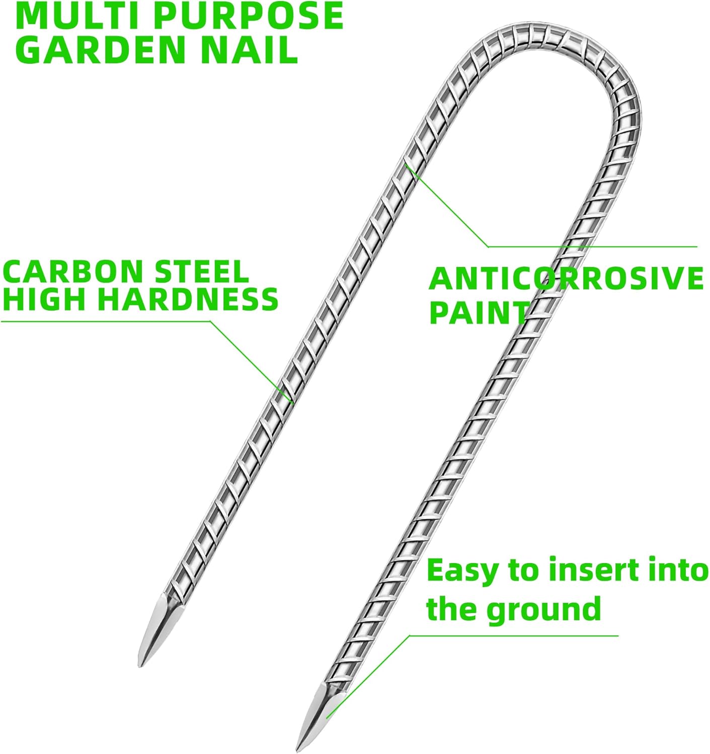 22 Pack Ground Garden Rebar Stakes Rebar 12 Inch Anti-Rust Galvanized Steel U Shape Hook Heavy Duty Ground Anchors for Tents, Position Kits,Fences, and Trampolines Landscape Fabric-VerdiqueGarden