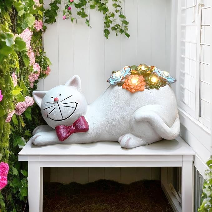 Cat Garden Figurines Outdoor Decor Solar Statue with LED Lights for Patio Lawn Yard Art Decoration Housewarming Garden Gift-VerdiqueGarden