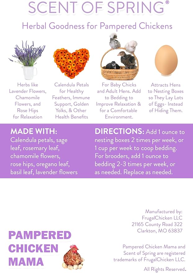 Pampered Chicken Mama Floral Nesting Herbs for Chickens (16 Ounces/1 Pound) | Relaxation Blend for Chick Brooder Box, Chicken Coop Bedding | Scent of Spring-VerdiqueGarden