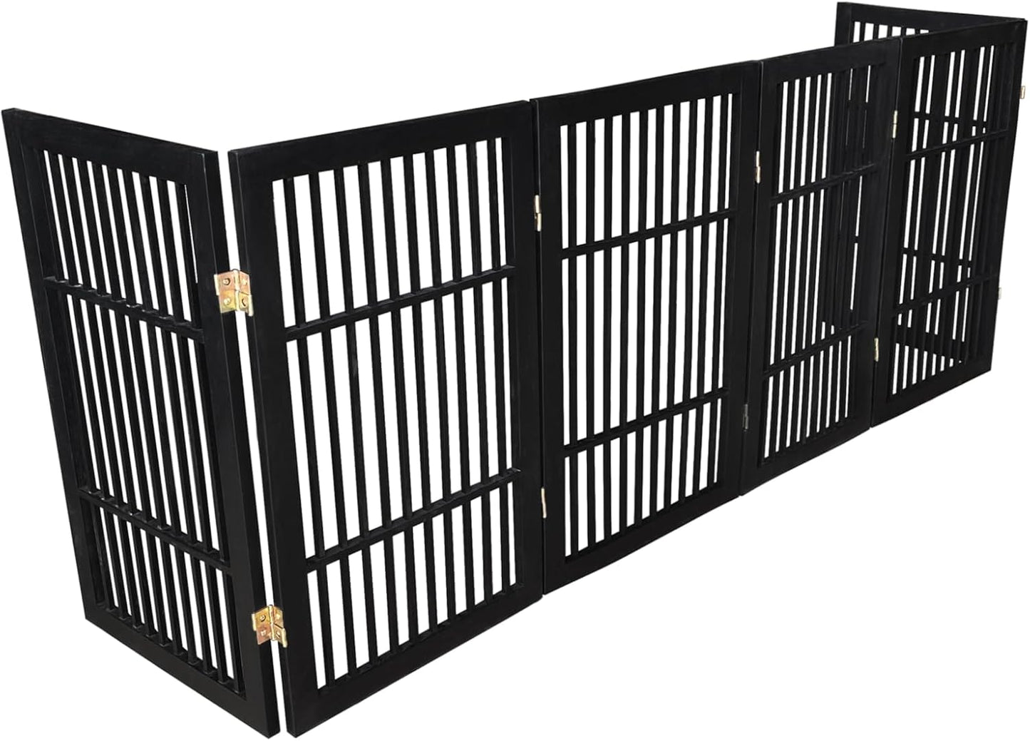 Pet Dog Gate Strong and Durable Freestanding Folding Acacia Hardwood Portable Wooden Fence Indoors or Outdoors by Urnporium (Black Pet Gate, 6 Panel 30" Tall)-VerdiqueGarden