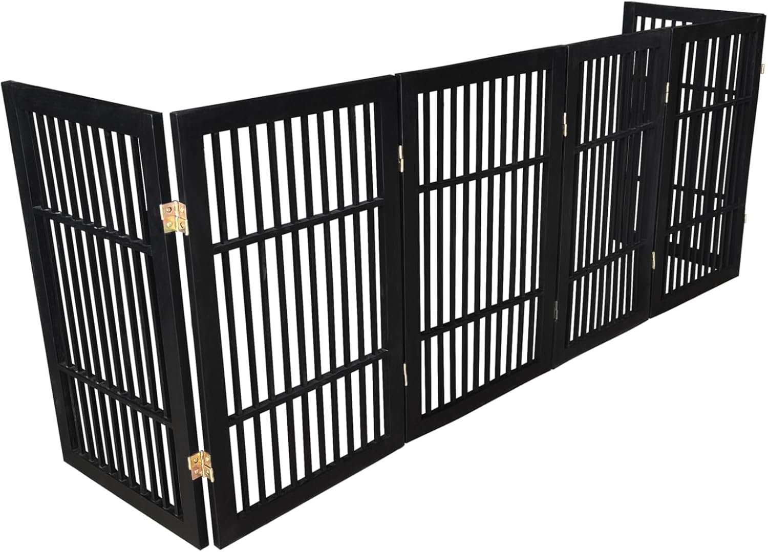 Pet Dog Gate Strong and Durable Freestanding Folding Acacia Hardwood Portable Wooden Fence Indoors or Outdoors by Urnporium (Black Pet Gate, 6 Panel 30" Tall)-VerdiqueGarden