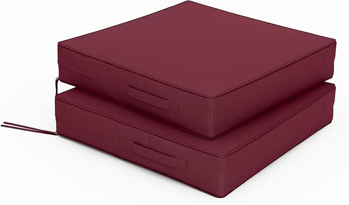 Patio Chair Cushions 22 X 22 X 4 Inch Waterproof Outdoor Seat Cushions for Patio Furniture, Outdoor Sofa Couch Pads with Ties & Handle, Set of 2, Burgundy-VerdiqueGarden