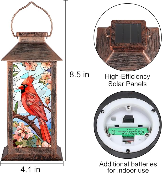 Solar Lantern Outdoor Waterproof Cardinal Garden Decor Birthday Gifts for Women Mom and Grandma Solar LED Plastic Decorative Hanging Light for Yard(Cardinal)-VerdiqueGarden