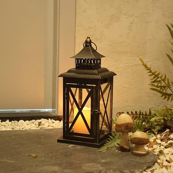 DECORKEY Lantern Decorative Indoor & Outdoor, Large Hanging Candle Lanterns Home Decor, Vintage Metal Candle Holders for Front Porch Patio Wedding Party, Halloween Christmas Decorations (Black)-VerdiqueGarden