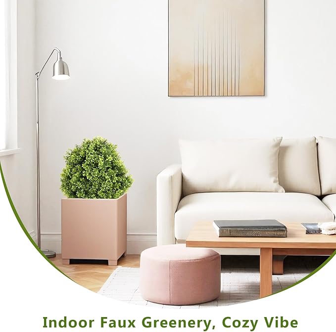 27“ Realistic Artificial Boxwood Topiary Trees Set of 2, Faux Boxwood Plants Outdoor UV-Resistant, No Maintenance Curb Appeal Fake Evergreen Bushes & Shrubs for Front Porch Outside Planter Decor-VerdiqueGarden