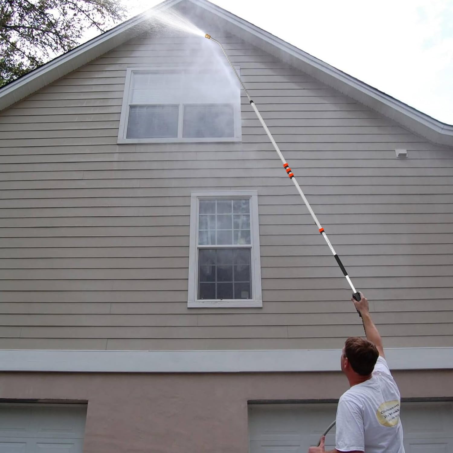 Tecoloy 24 FT Telescoping Pressure Washer Wand with Power Washer Extension Wand, Support Belt, Gutter Cleaner Attachment, 5 Spray Nozzle Tips and 2 Hose Inlet Adapters-VerdiqueGarden