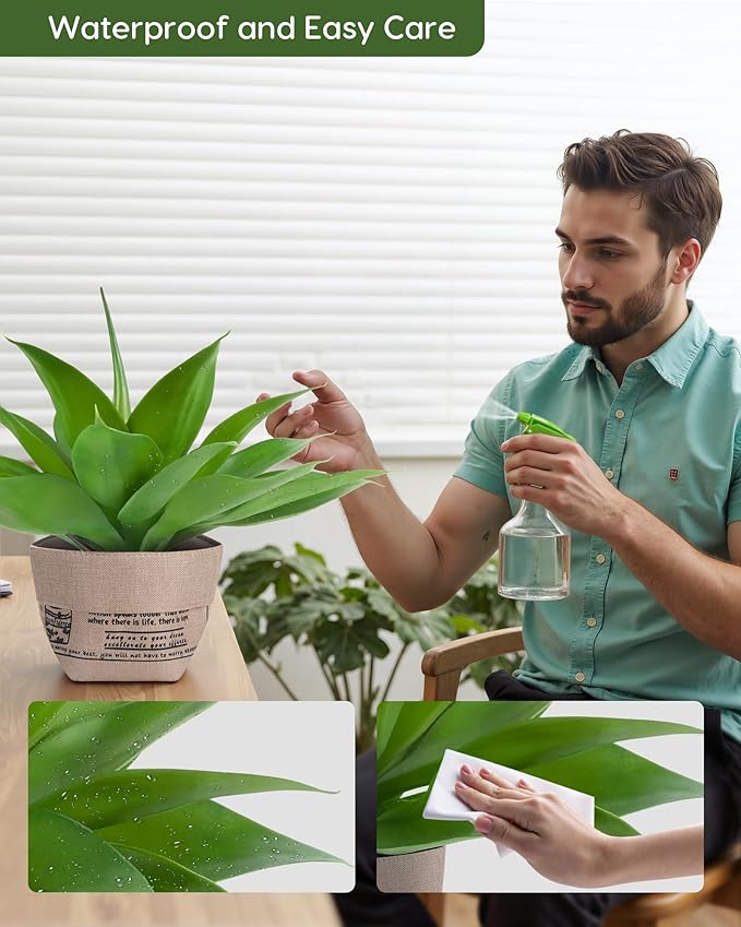 Velener Fake Agave with Burlap Bag, Artificial Plant Outdoor Agave - Fake Plants for Indoor and Outdoor Decor(16 Inch)-VerdiqueGarden