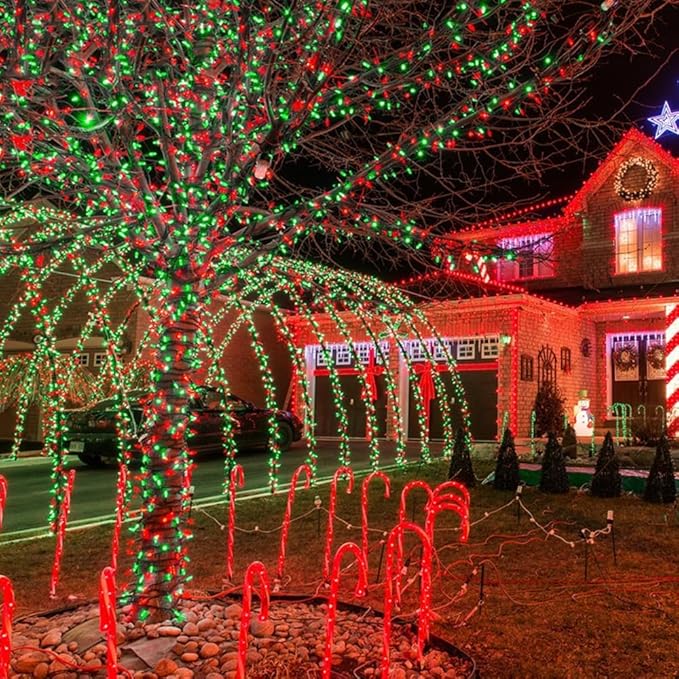 2 Pack 200 LED Solar Christmas Lights Outdoor Waterproof, Solar String Lights for Outside, Solar Outdoor String Light with 8 Lighting Modes for Xmas Tree Wedding Party Yard Decorations (Red and Green)-VerdiqueGarden