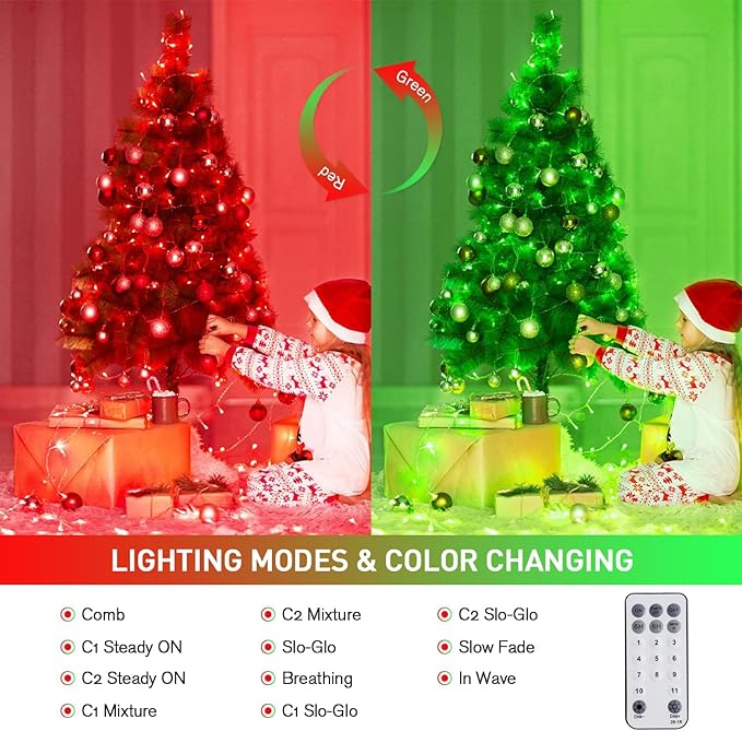 JMEXSUSS 100 LED Red & Green Christmas Lights Plug in, Christmas String Lights Indoor, 33ft Connectable Color Changing Christmas Lights Outdoor for Christmas Party Decor-VerdiqueGarden