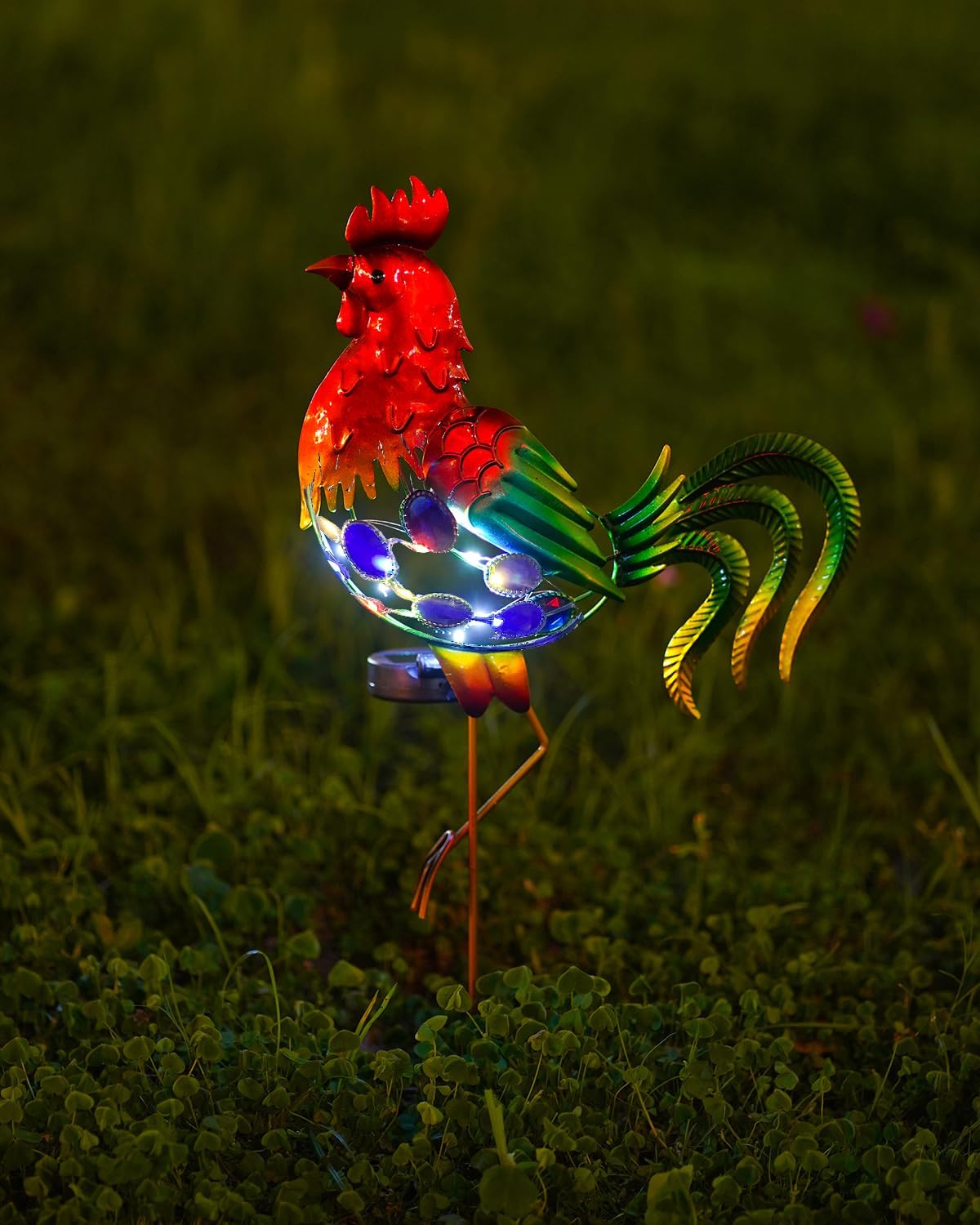 GDF 20" Chicken Decor - Outdoor Rooster Decor Solar Lights -Metal Rooster Garden Decorations for Yard Pathway Lawn Patio Courtyard, Gifts for Her/Him (Updated)-VerdiqueGarden