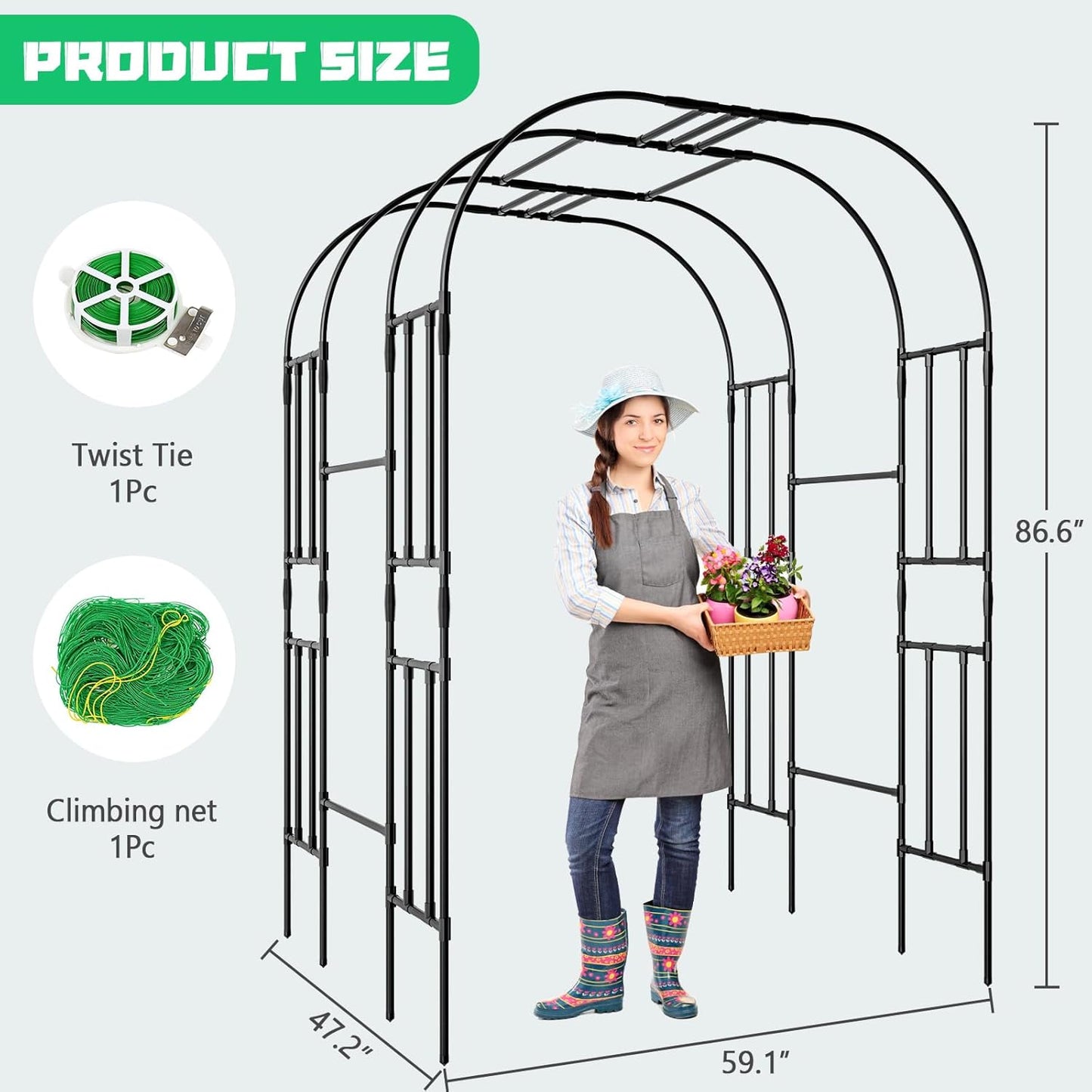 DoCred Large Tall Garden Arch Trellis for Climbing Plants Outdoor, 87in Tall Metal Garden Arbor Wedding Arches for Lawn, Party, Backyard Decoration-VerdiqueGarden