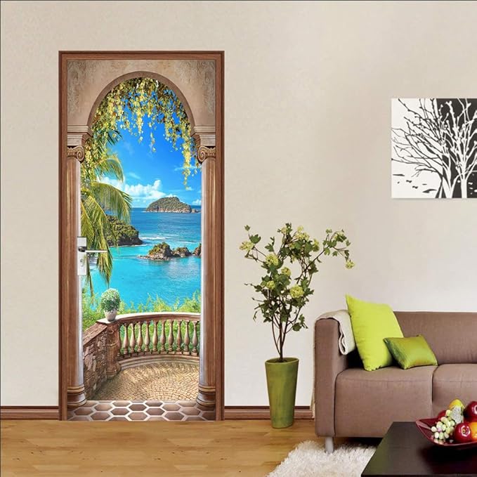 3D Door Stickers Murals Peel and Stick - Landscape - Door Wallpaper Self-Adhesive Door Decals Removable PVC Waterproof Door Poster for Bedroom Living Room Door Wall Decoration 30.3 x 78.7 inch-VerdiqueGarden