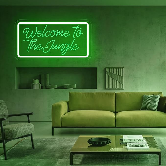 Welcome to the Jungle Neon Sign, Neon Light Sign for Wall Decor Dimmable Green LED signs for Bedroom Home Birthday Party Wedding Engagement Garden Man Cave Decor USB Powered-VerdiqueGarden