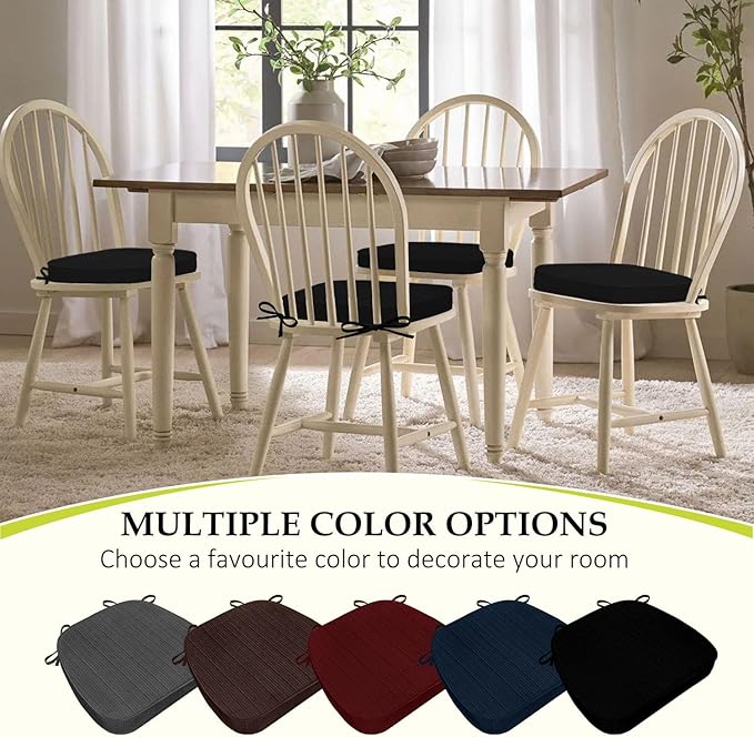 Chair Cushions for Dining Chairs, Indoor Chair Cushions with Ties，Waterproof Chair Pads Set of 6, Black, 17x16x2.5 Inch-VerdiqueGarden