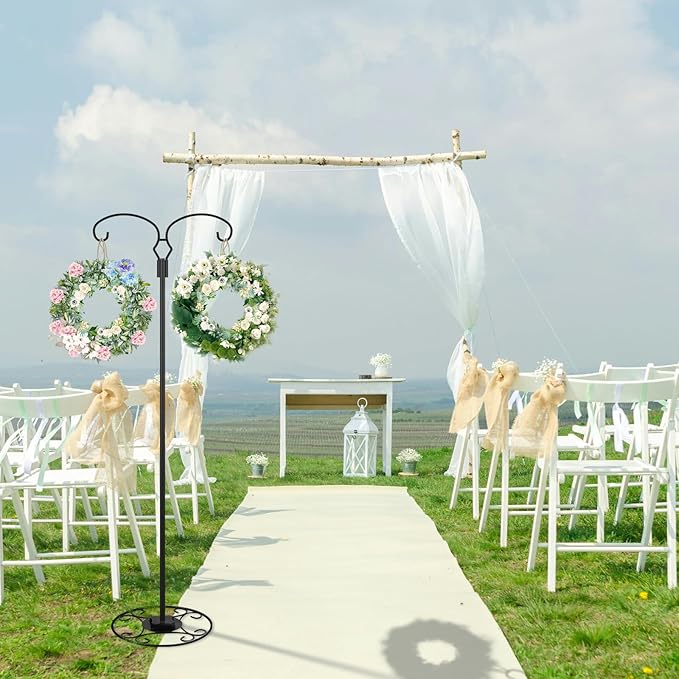 Liitrton 62.6 Inch Shepherds Hooks for Outdoor, Adjustbale Double Shepherds Hooks Hummingbird Feeder Stand Bird Feeder Pole Wind Chime Stand with Round Base, 4 Prongs Base and Water Weight Bag-VerdiqueGarden