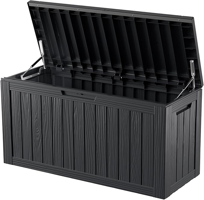 80 Gallon Outdoor Cushion Storage - Waterproof Deck Storage Box & Patio Storage Box, SpaceMax Resin Chest with Lock for Pool/Garden Tools, UV-Resistant, Onyx Black-VerdiqueGarden