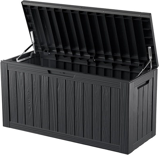 80 Gallon Outdoor Cushion Storage - Waterproof Deck Storage Box & Patio Storage Box, SpaceMax Resin Chest with Lock for Pool/Garden Tools, UV-Resistant, Onyx Black-VerdiqueGarden