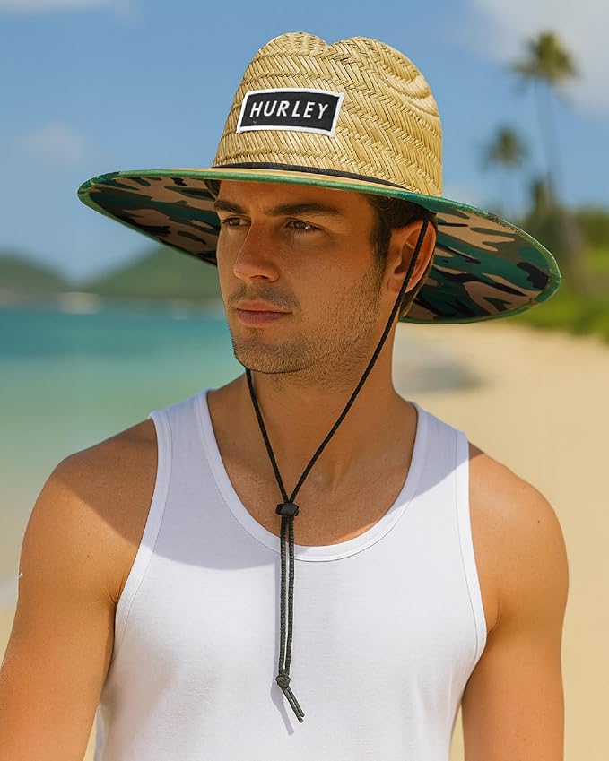 Hurley Men's Straw Hat - Bayside Lifeguard Straw Sun Hat-VerdiqueGarden
