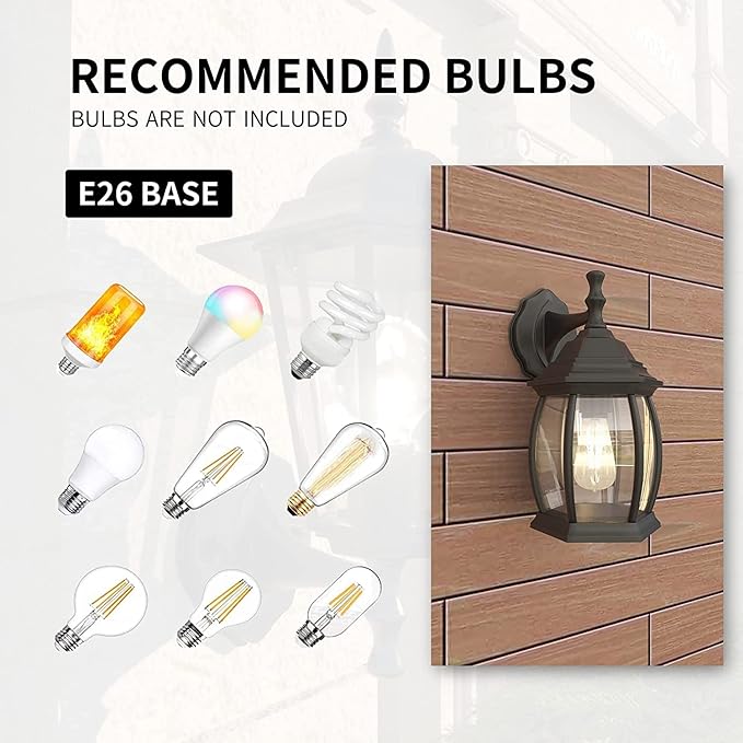 Pia Ricco Outdoor Wall Lights, Textured Black Exterior Light Fixtures with Clear Glass Shade, Waterproof Front Porch Lighting, Modern Sconces Lantern for Outside, House, Garage, E26 Socket, ETL Listed-VerdiqueGarden