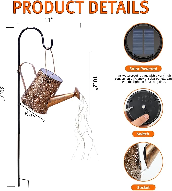 Otdair Solar Lights Outdoor Garden Decor, Metal Flower Solar Watering Can Lights with 2 Lighting Modes, Outdoor Decorations for Yard, Garden, Patio, Pathway, Christmas, Gift for Mom Grandma-VerdiqueGarden