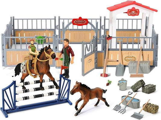 Horse Stable Playset, Horse Toys Set for Girls and Boys with Rider, Farm Animal Figurines Barn Toys, Pretend Play for Kids 3-5 6 7 8-10 Birthday Gifts-VerdiqueGarden