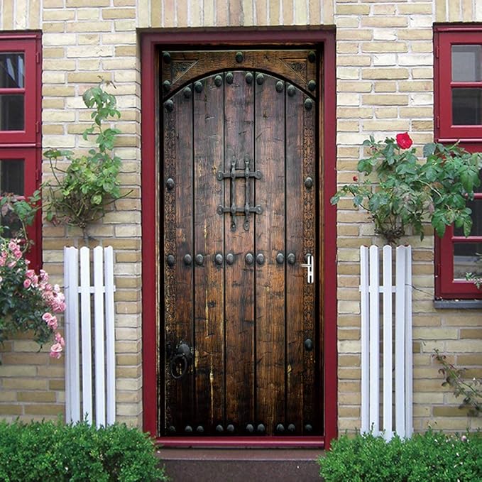 3D Door Stickers Murals Peel and Stick - Wooden Door - Door Wallpaper Self-Adhesive Door Decals Removable PVC Waterproof Door Poster for Bedroom Living Room Door Wall Decoration 37.4 x 78.7 inch-VerdiqueGarden