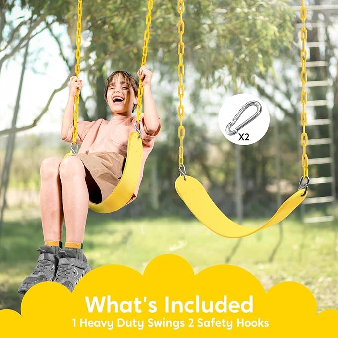 TURFEE Swing for Outdoor Swing Set - Pack of 1 Seat Replacement Kit with Heavy Duty Chains - Backyard Swingset Playground Accessories for Kids (Yellow)-VerdiqueGarden