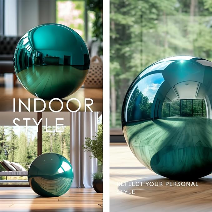 12 Inch Stainless Steel Gazing Globe,v2croft Hollow Ball Mirrored Surface Polished Shiny Sphere,Garden Stainless Steel Gazing Ball for Outdoor Lawn Pond Yard Ornament (Light Blue)-VerdiqueGarden