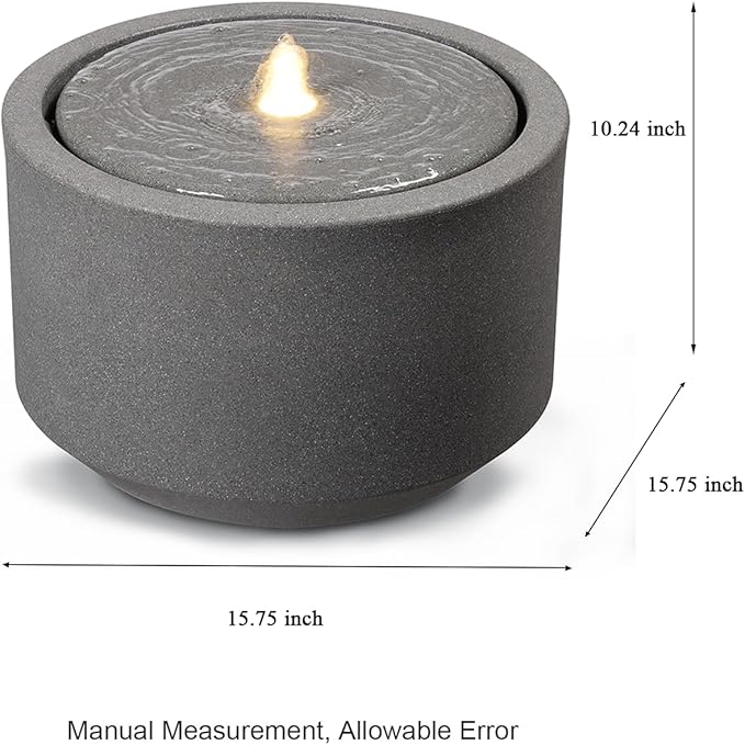 10.23” H Outdoor Water Fountain Made with Eco-Friendly Recyclable Materials, Polyethylene Round Bubbler Outdoor Fountain, Garden Decor with LED Light for Patio, Porch, Backyard-VerdiqueGarden