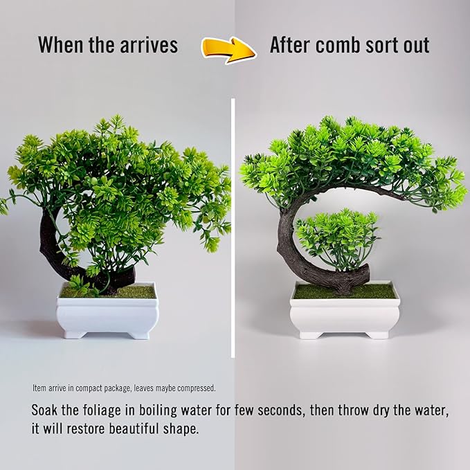 Small Artificial Plants Greenery Desktop Bonsai - Green Plastic Fake Plants for Home Decor, Indoor Bookshelf, Office Desk and Bathroom Room Decor, Tall 8.5"-VerdiqueGarden