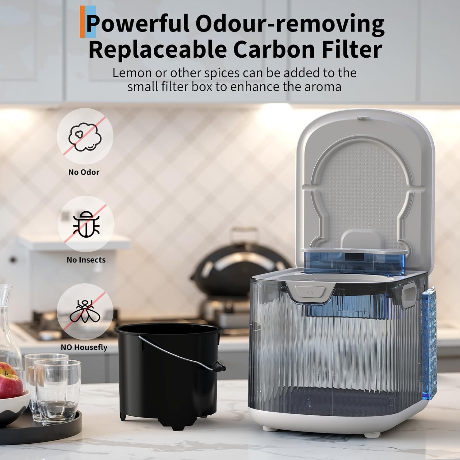 2.5L Electric Kitchen Composter Smart Odorless Compost Bin Auto-Cleaning Countertop Food Waste Composting Machine -Fast 4-6H Food Waste to Fertilizer Conversion for Outdoor Use (White-VerdiqueGarden