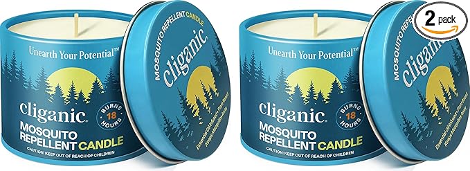 Cliganic Natural Mosquito Repellent Candle (Pack of 2) | Citronella, DEET Free, Essential Oil Infused for Outdoor, Camping | Burns 18 Hours