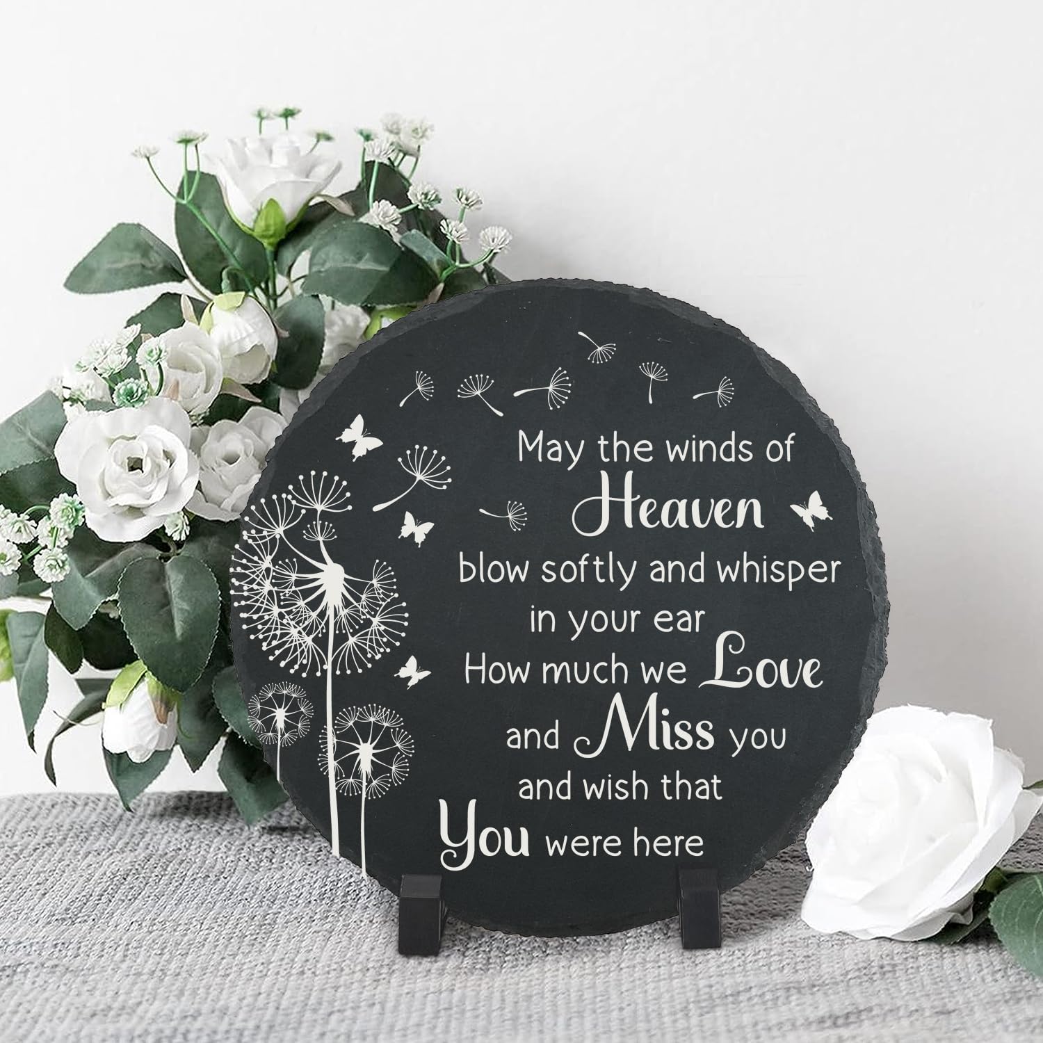 Memorial Garden Slate Stone, Memorial Plaque Sympathy Gifts for Loss of Loved One, Dandelion Memorial Gifts for Loss of Father, Mother, Brother, Son, Husband Stones TNA16-VerdiqueGarden
