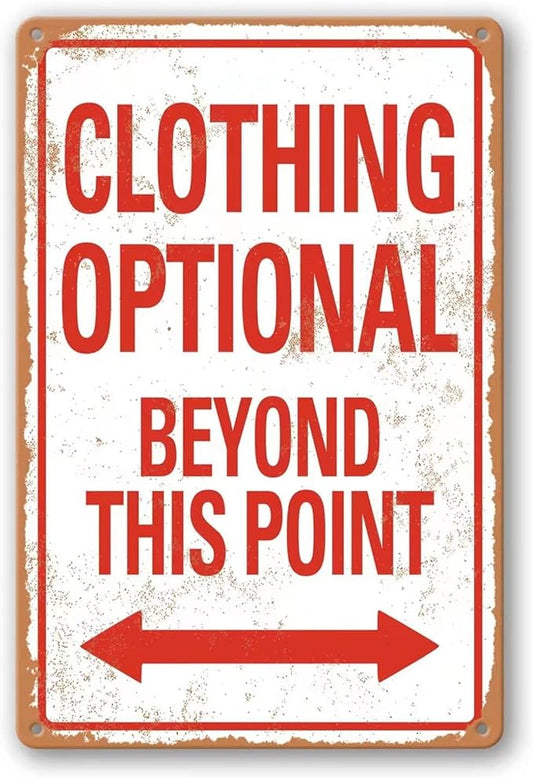 Clothing Optional Beyond This Point Sign Vintage Metal Tin Signs Man Cave Decor Bar Signs Wall Decor For Room Gifts For Men Red Sign 12 X 8 Inch-VerdiqueGarden