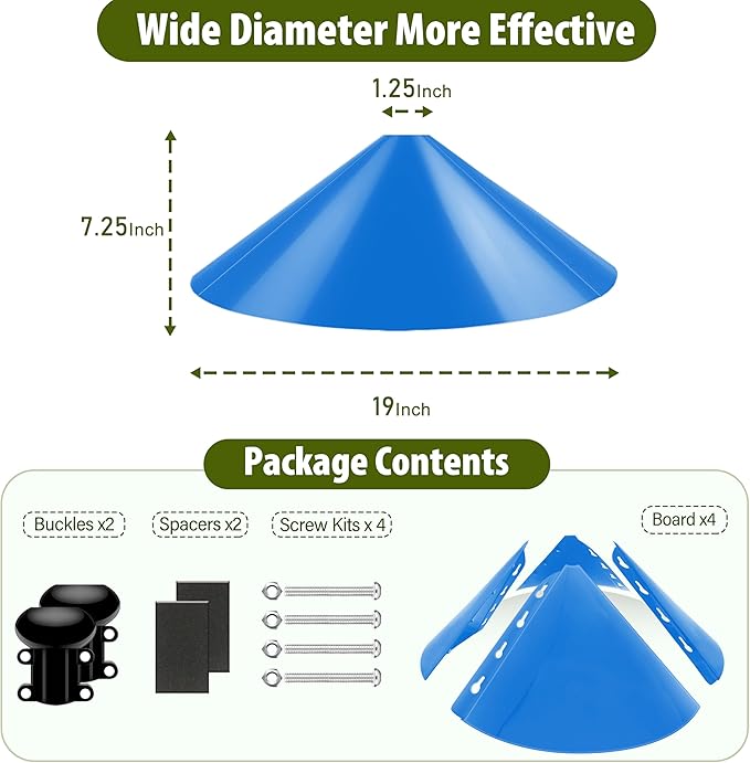 Squirrel Baffle for Bird Feeder Pole, 19 Inch Baffles Guard for Outdoor, Squirrel Proof Bird Feeders Baffle, Shepherd's Hook for Outside (Blue)-VerdiqueGarden