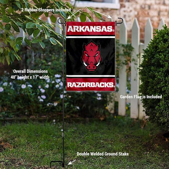 College Flags & Banners Co. Arkansas Razorbacks Garden Flag with Stand Holder-VerdiqueGarden