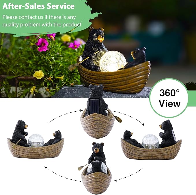 Goodeco Solar Bears Boating Statue - Waterproof Outdoor Bear Decor with Solar Gazing Ball Lights - Great Gift for Bear Lovers and Garden Enthusiasts - Ideal Gifts for Mom & Birthdays-VerdiqueGarden