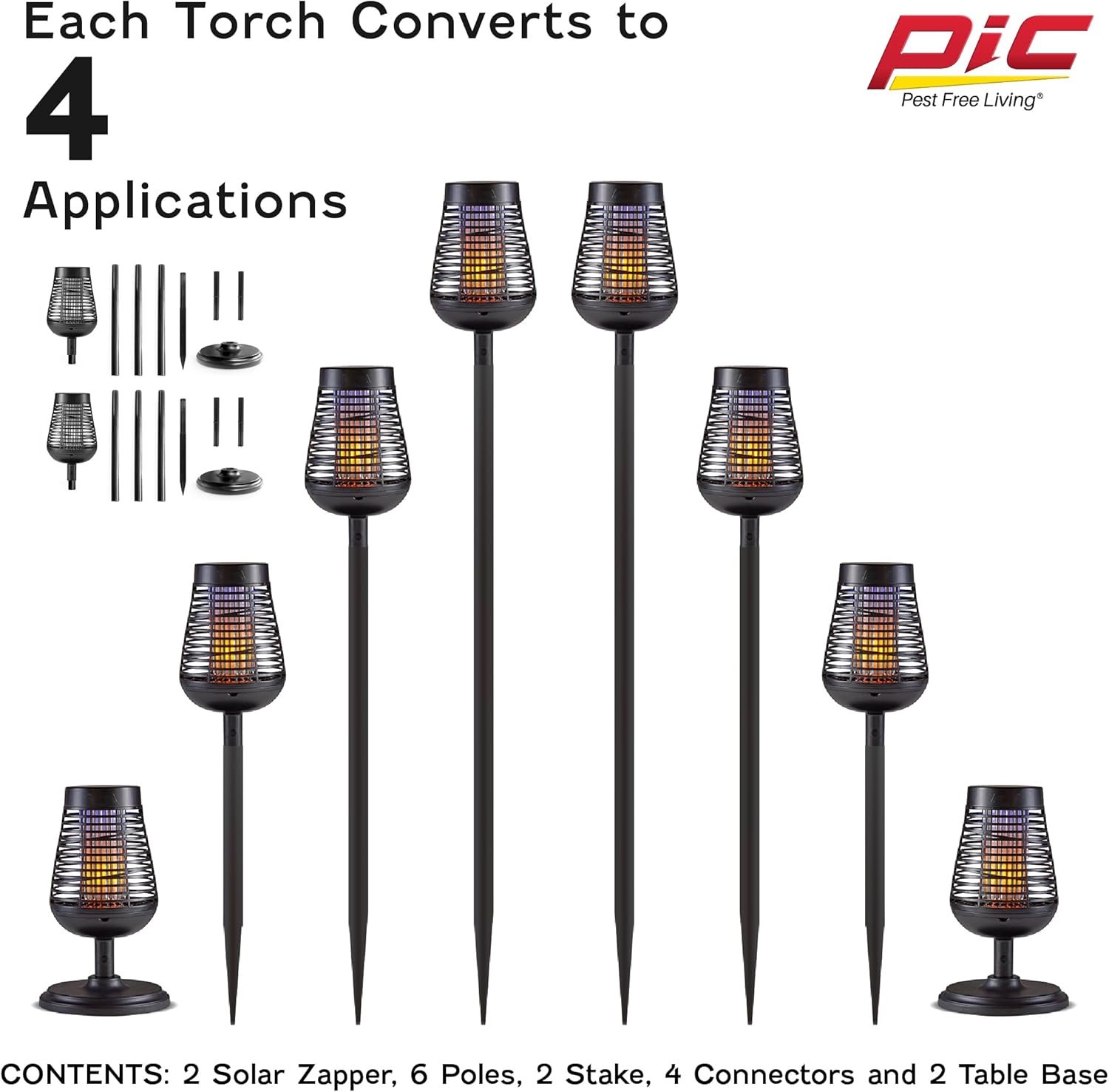 PIC Bug Zapper, 600V Solar Powered Insect Trap & Fly Zapper for Outdoor Use, LED Flickering Flame, Activates Automatically in Dark, Weatherproof Outdoor Fly Trap, Kills Bugs on Contact, Twin Pack-VerdiqueGarden