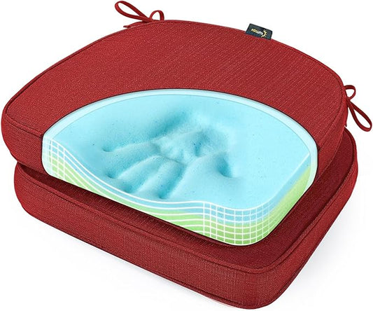 SUNROX Gel Memory Foam Chair Cushions, FadeShield Water-, Stain-Resistant Durable Reversible Seat Cushion Pads with Ties for Indoor/Outdoor Kitchen Dining Office, 19"x19", Set of 2, Burgundy-VerdiqueGarden