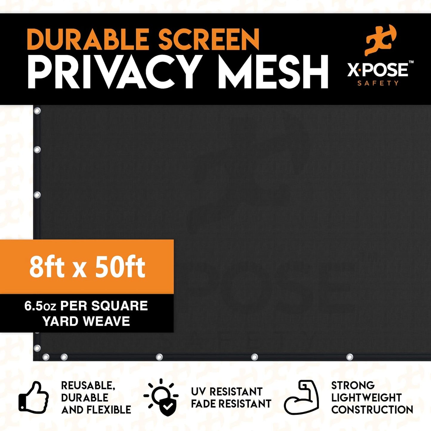 Xpose Safety Privacy Fence Screen 8’ x 50’ – Heavy Duty Black Mesh with 90% Visibility Block, UV Protection – Includes Cable Ties – for Garden, Yard, Nursery, Kennel, Dog Run, Greenhouse-VerdiqueGarden