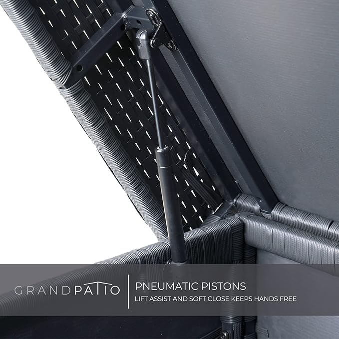 Grand patio 170 Gallon Deck Storage Box Deck Box Outdoor Storage Box Indoor Wicker Storage Bin Patio Storage Box for Patio Furniture Cushions Garden Tools Pool Accessories, Black-VerdiqueGarden