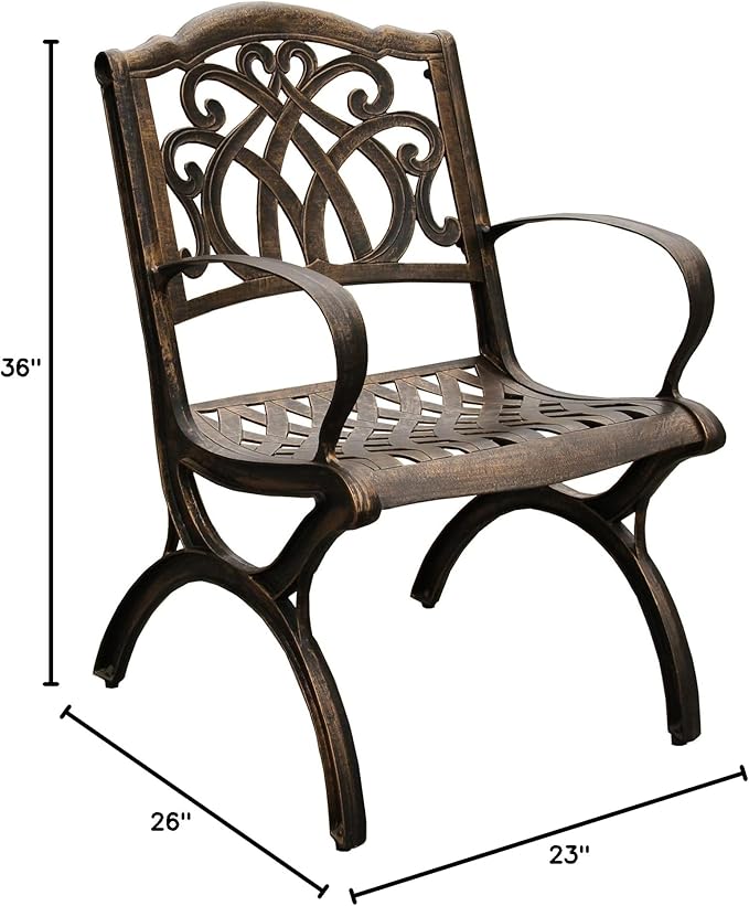 Oakland Living Ornate Traditional Outdoor Cast Aluminum Bronze Patio Dining Chair-VerdiqueGarden