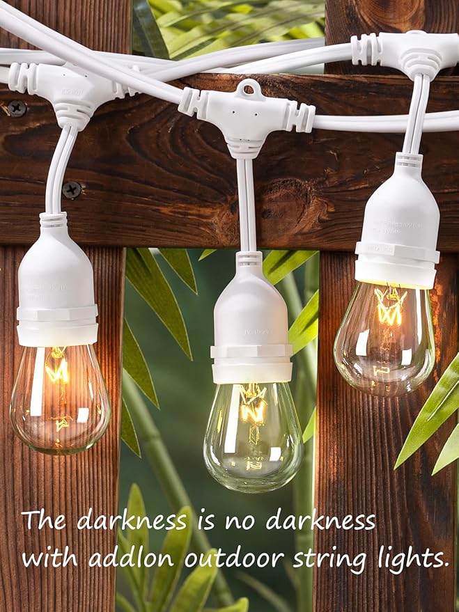 addlon 48 FT Outdoor String Lights Commercial Grade Weatherproof, 18 Edison Vintage Bulbs, 15 Hanging Socketsand 3 Spare Bulbs, ETL Listed Decorative Cafe Patio Lights for Bistro Garden, White-VerdiqueGarden