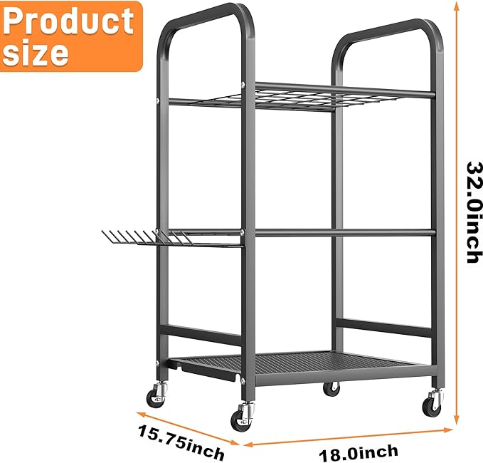 TORACK Garden Tool Organizer Stand with Wheels, Rakes Shovels Yard Tools Stand for Garage, Shed, Garden, Indoor/Outdoor Long-Handled Tools Cart-VerdiqueGarden