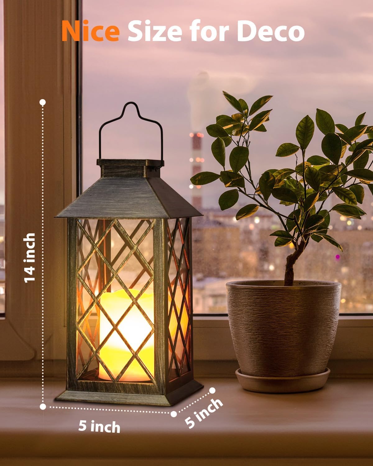 Otdair Solar Lanterns Outdoor Waterproof, 2 Pack 14" Solar Lantern with Glass Retro LED Flickering Flameless Candle,Lanterns Decorative Outdoor for Gift, Yard, Garden, Patio, Balcony,Porch, Party-VerdiqueGarden