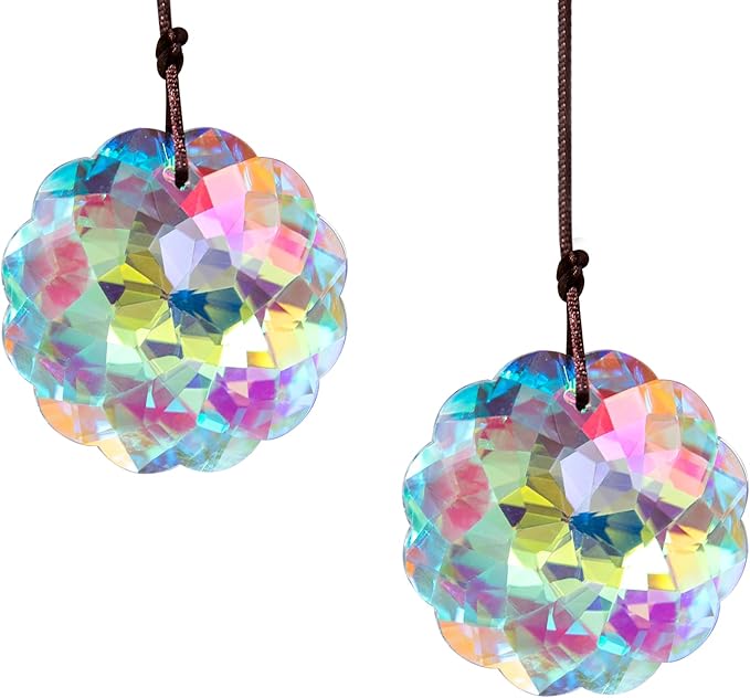 HDCRYSTALGIFTS Set 2 AB Color Crystal Suncatcher Datura Shaped Pendant Rainbow Feng Shui Hanging Prism (45mm)-VerdiqueGarden