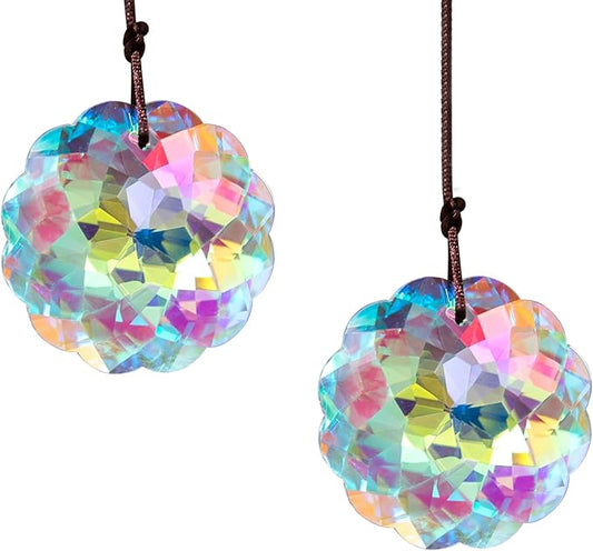HDCRYSTALGIFTS Set 2 AB Color Crystal Suncatcher Datura Shaped Pendant Rainbow Feng Shui Hanging Prism (45mm)-VerdiqueGarden