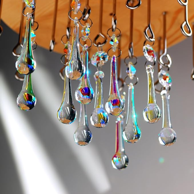 12pcs Raindrop Crystal Chandelier Prisms Parts, Hanging Crystals Beads for Chandeliers, Home Decoration-VerdiqueGarden